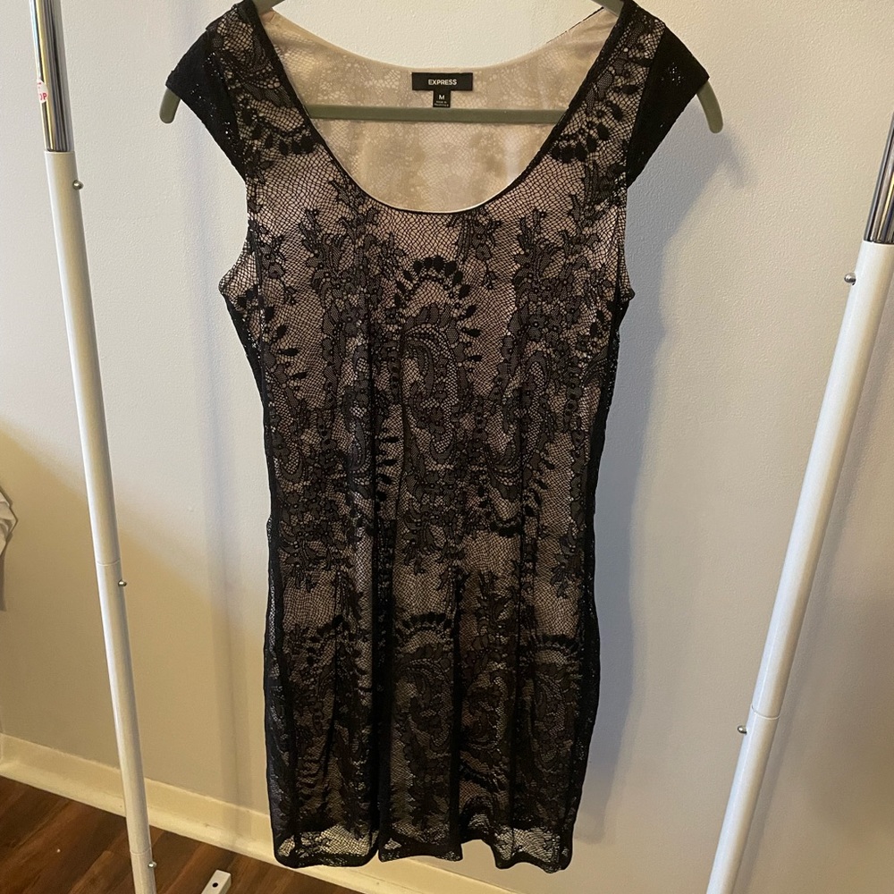 Express Black Lace with Nude Underlay Dress